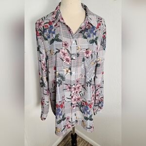 Chelsea & Theodore Floral Longsleeve Button-Down Blouse, Size Large